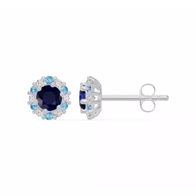 Midnight Frost Sapphire Halo Stud Earrings