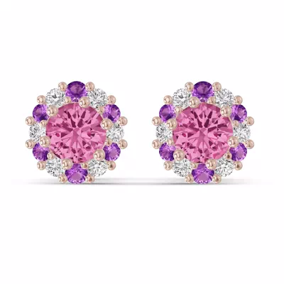 Velvet Amethyst Halo Lab Stud Earrings