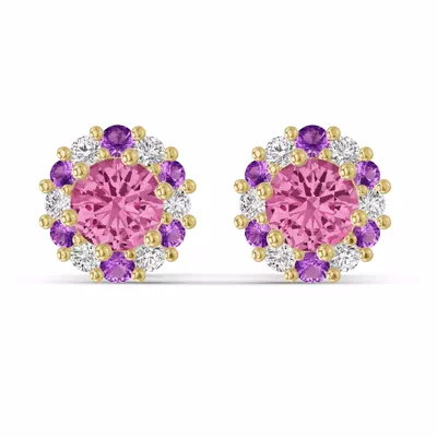 Velvet Amethyst Halo Lab Stud Earrings