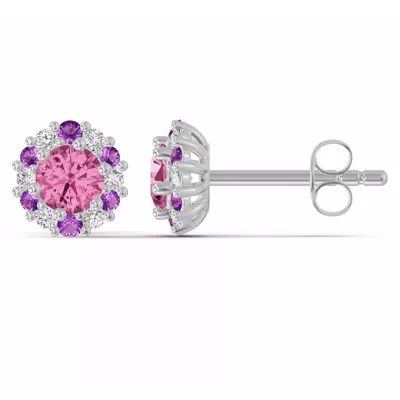Velvet Amethyst Halo Lab Stud Earrings