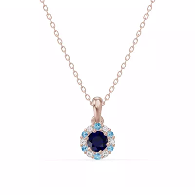 Midnight Frost Sapphire Halo Lab Necklace