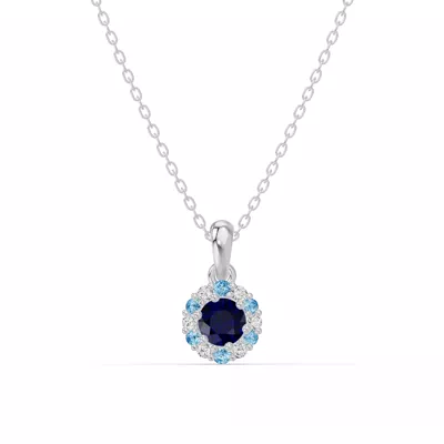 Midnight Frost Sapphire Halo Lab Necklace