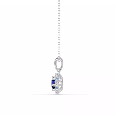 Midnight Frost Sapphire Halo Lab Necklace