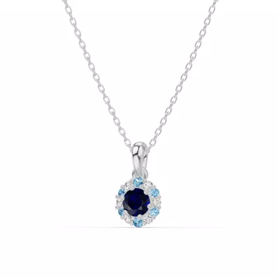 Midnight Frost Sapphire Halo Necklace