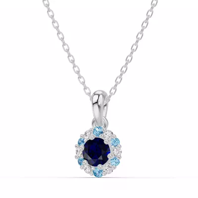 Midnight Frost Sapphire Halo Necklace