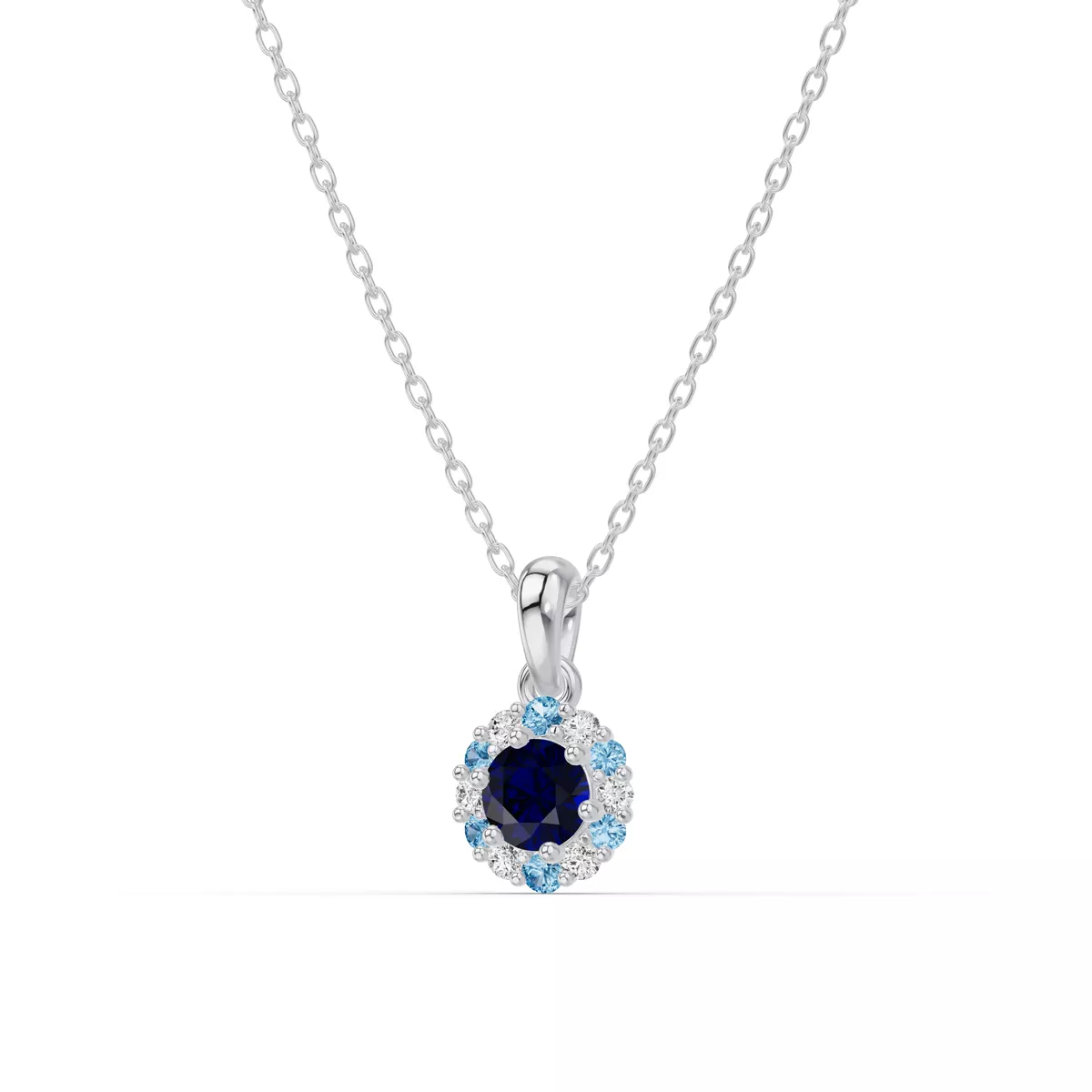 Midnight Frost Sapphire Halo Silver Necklace - Silver