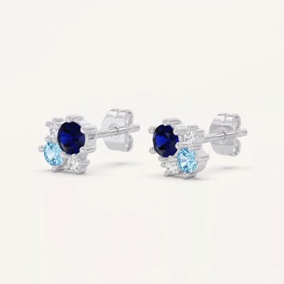 Midnight Frost Sapphire Silver Lab Stud Earrings