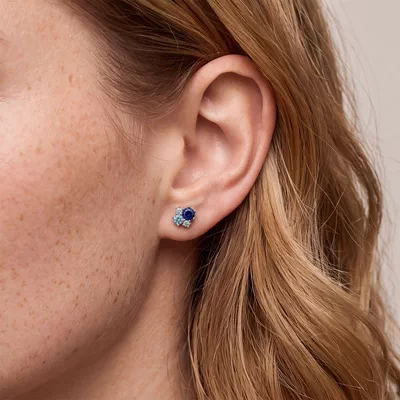 Midnight Frost Sapphire Silver Lab Stud Earrings