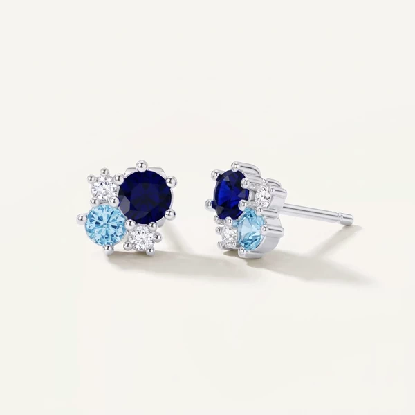 Diamond Earrings Midnight Frost Sapphire Silver Lab Stud earrings