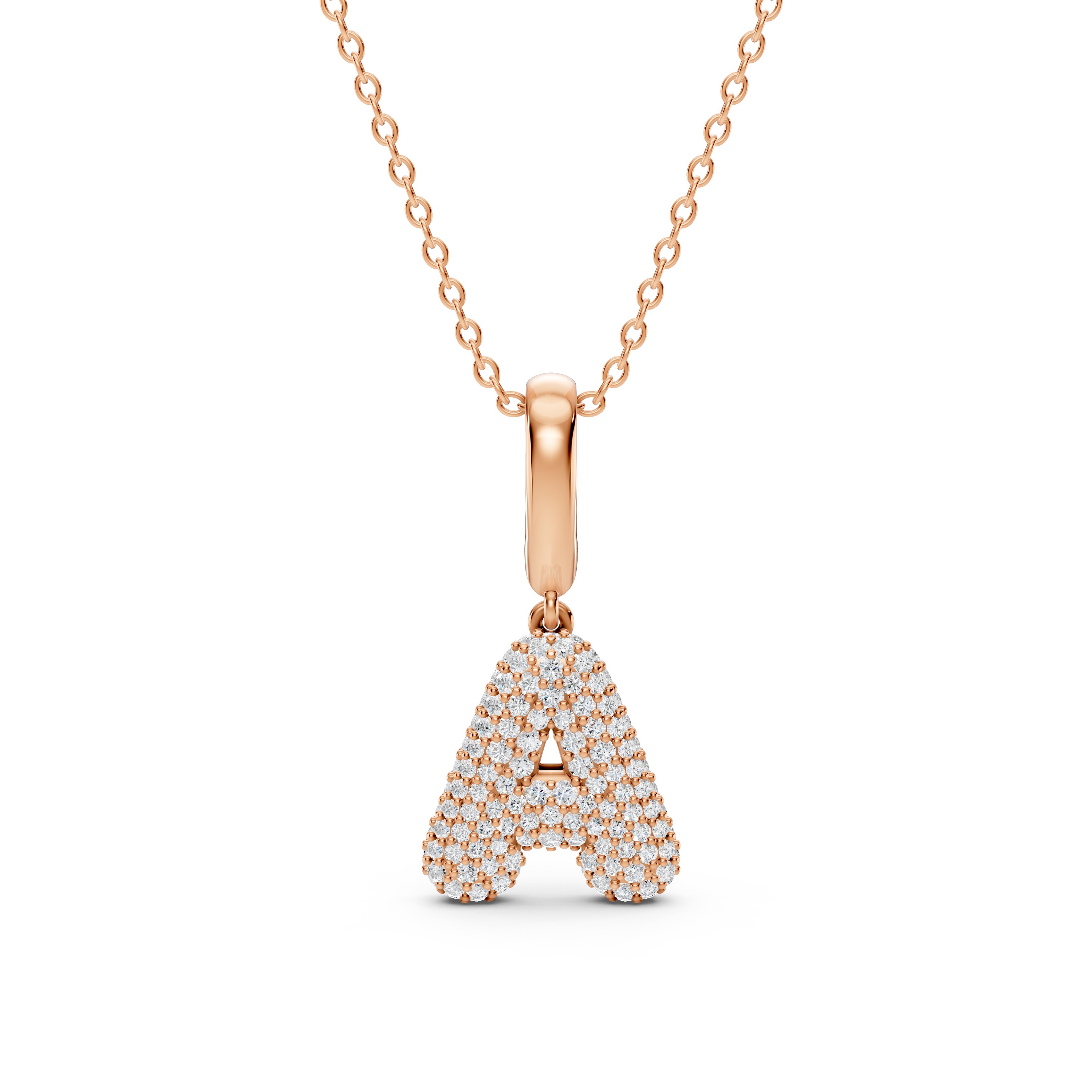 Bubble Pavé Diamond Initial Necklace - A