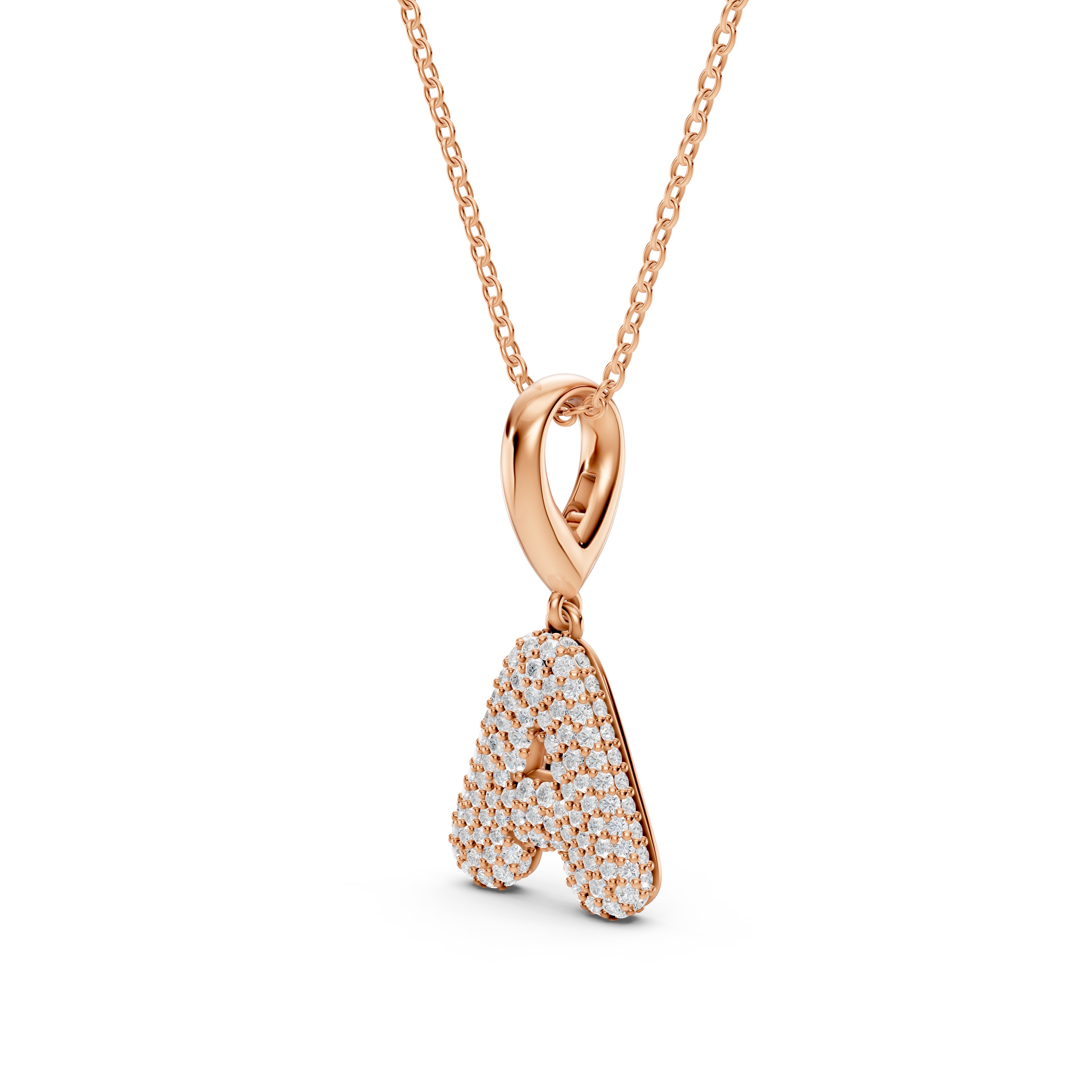 Bubble Pavé Diamond Initial Necklace - A