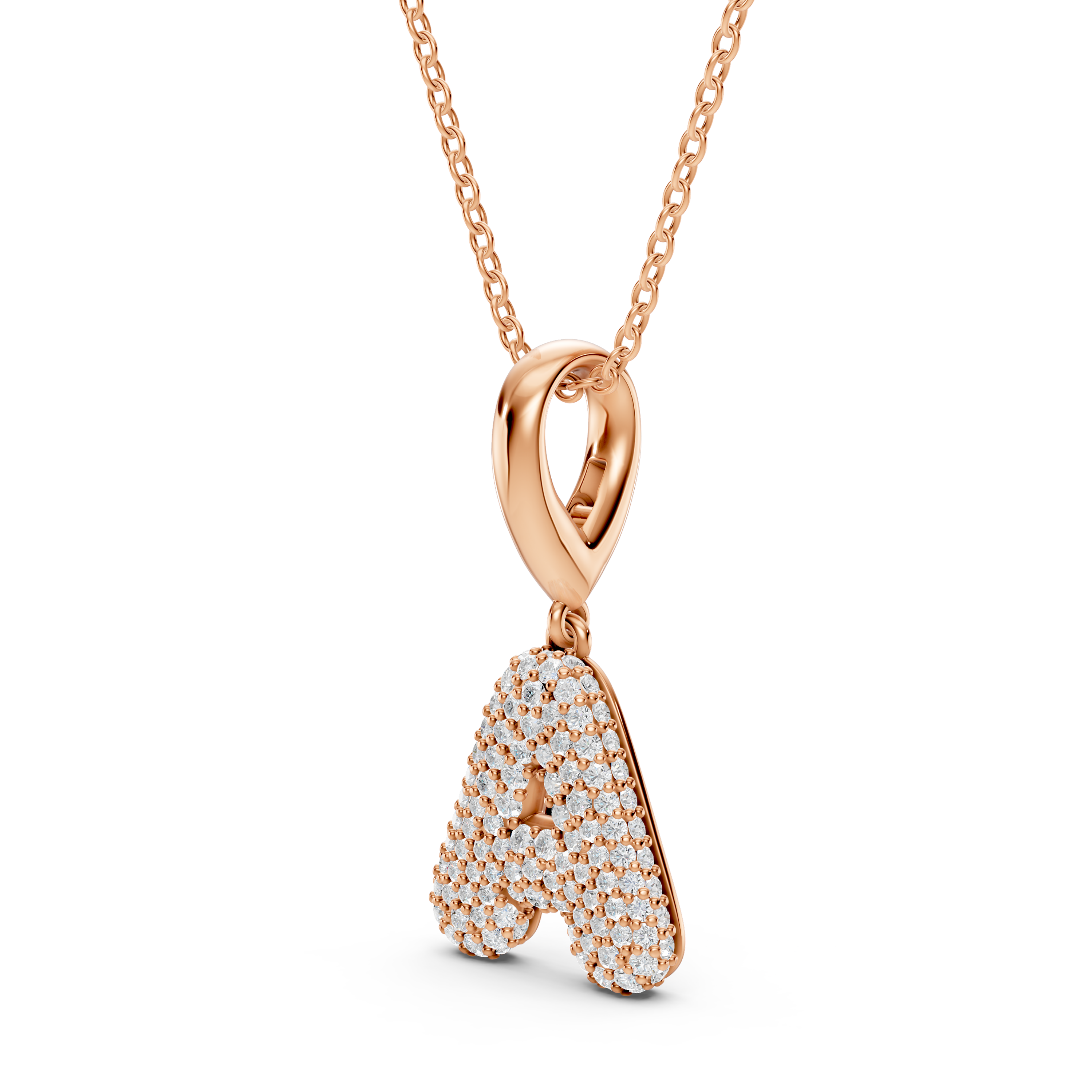 Bubble Pavé Diamond Initial Necklace - A