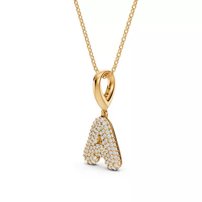 Bubble Pavé Lab Diamond Initial Necklace - A