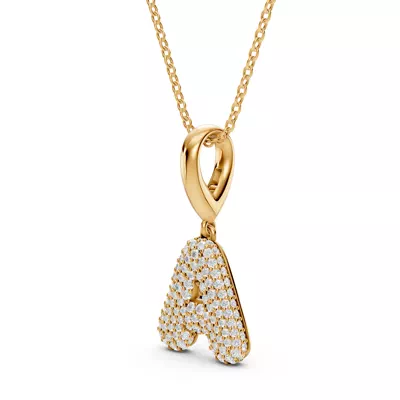 Bubble Pavé Lab Diamond Initial Necklace - A