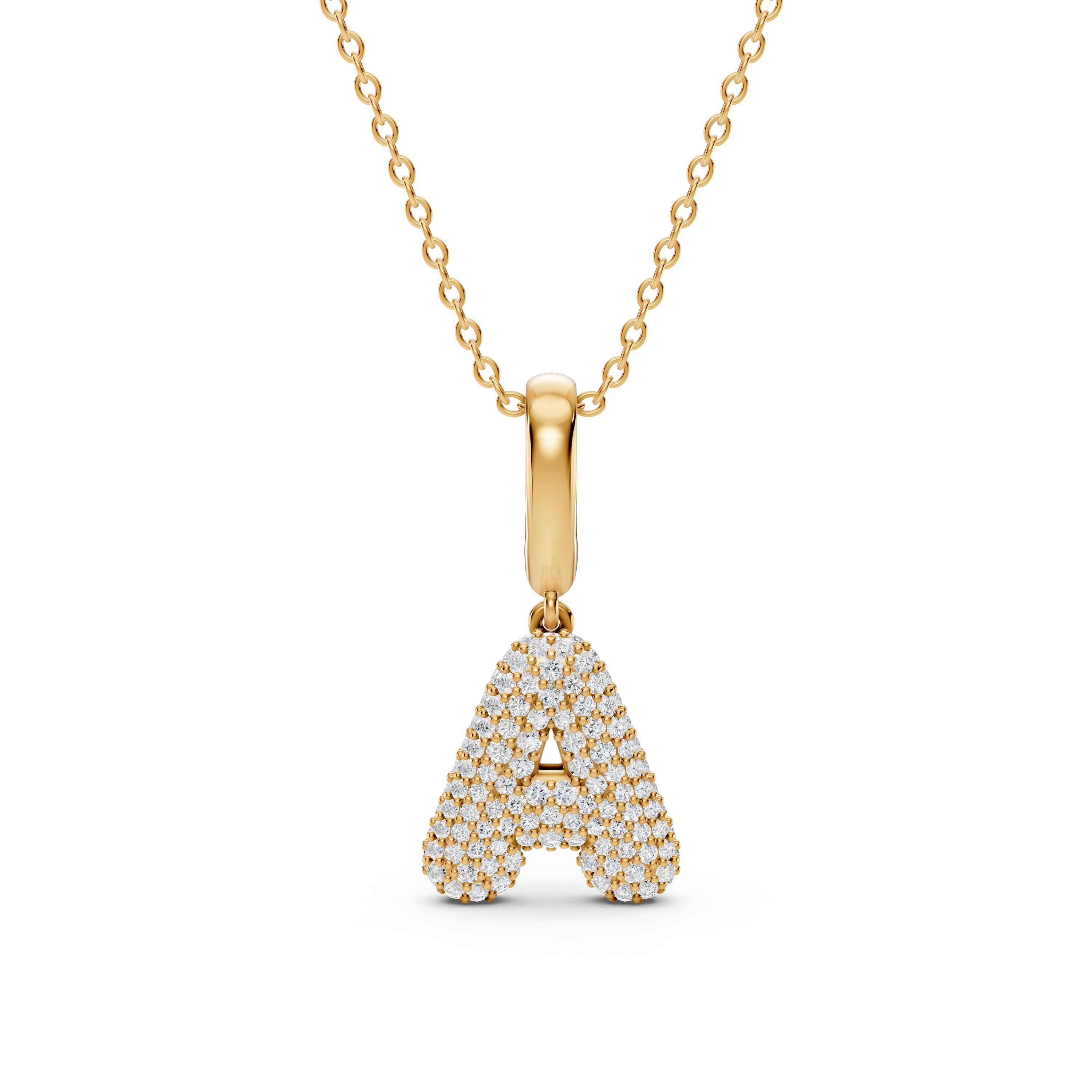 Bubble Pavé Diamond Initial Necklace - A