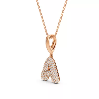 Bubble Pavé Lab Diamond Initial Necklace - A