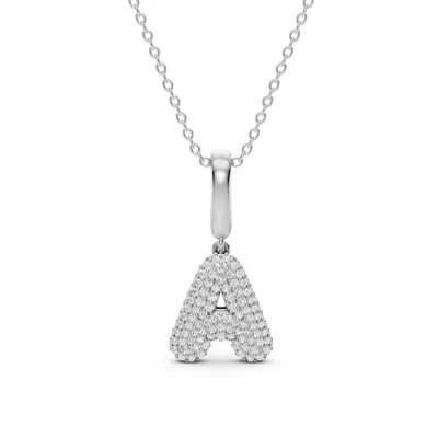 Bubble Pavé Diamond Initial Silver Necklace - A
