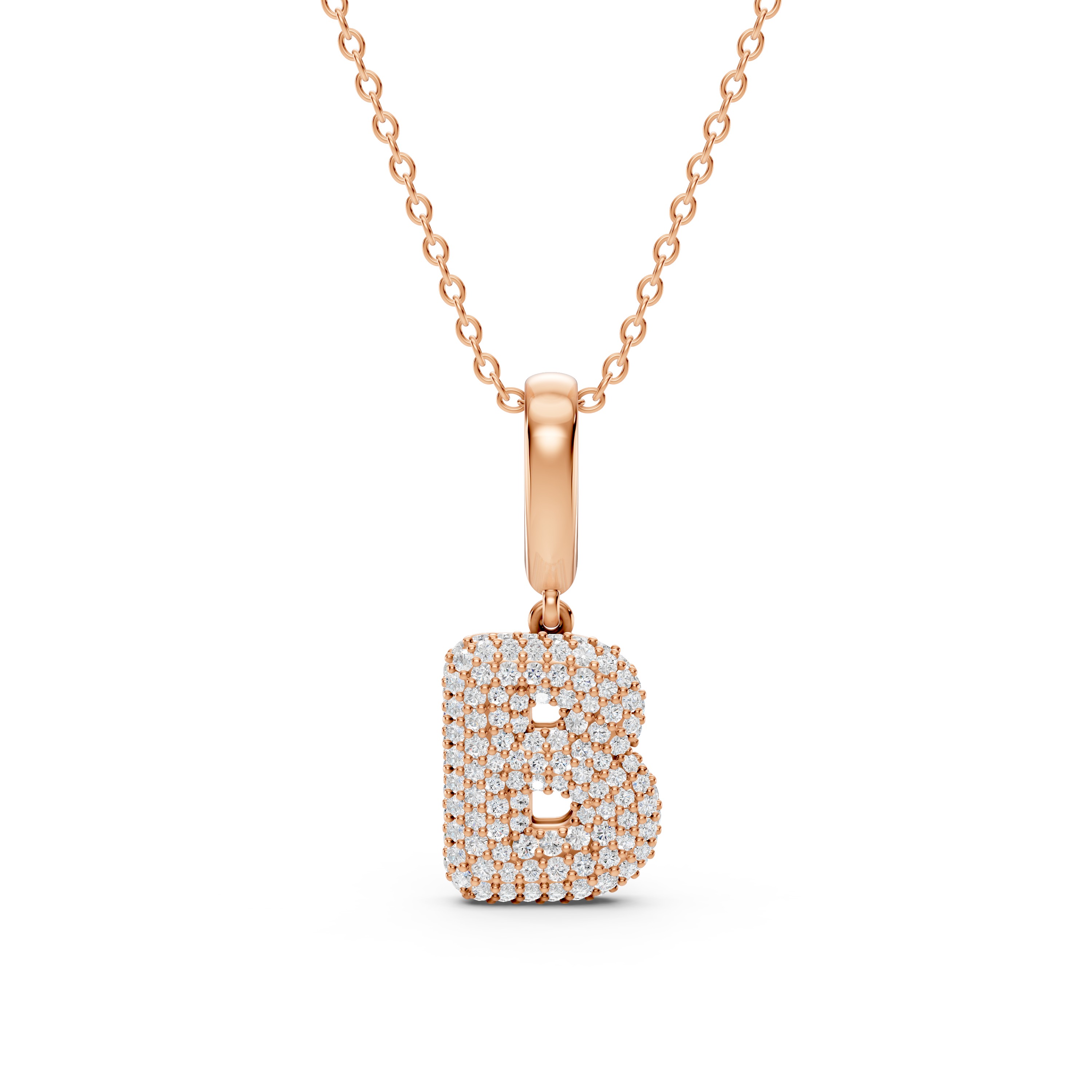 Bubble Pavé Diamond Initial Necklace - B