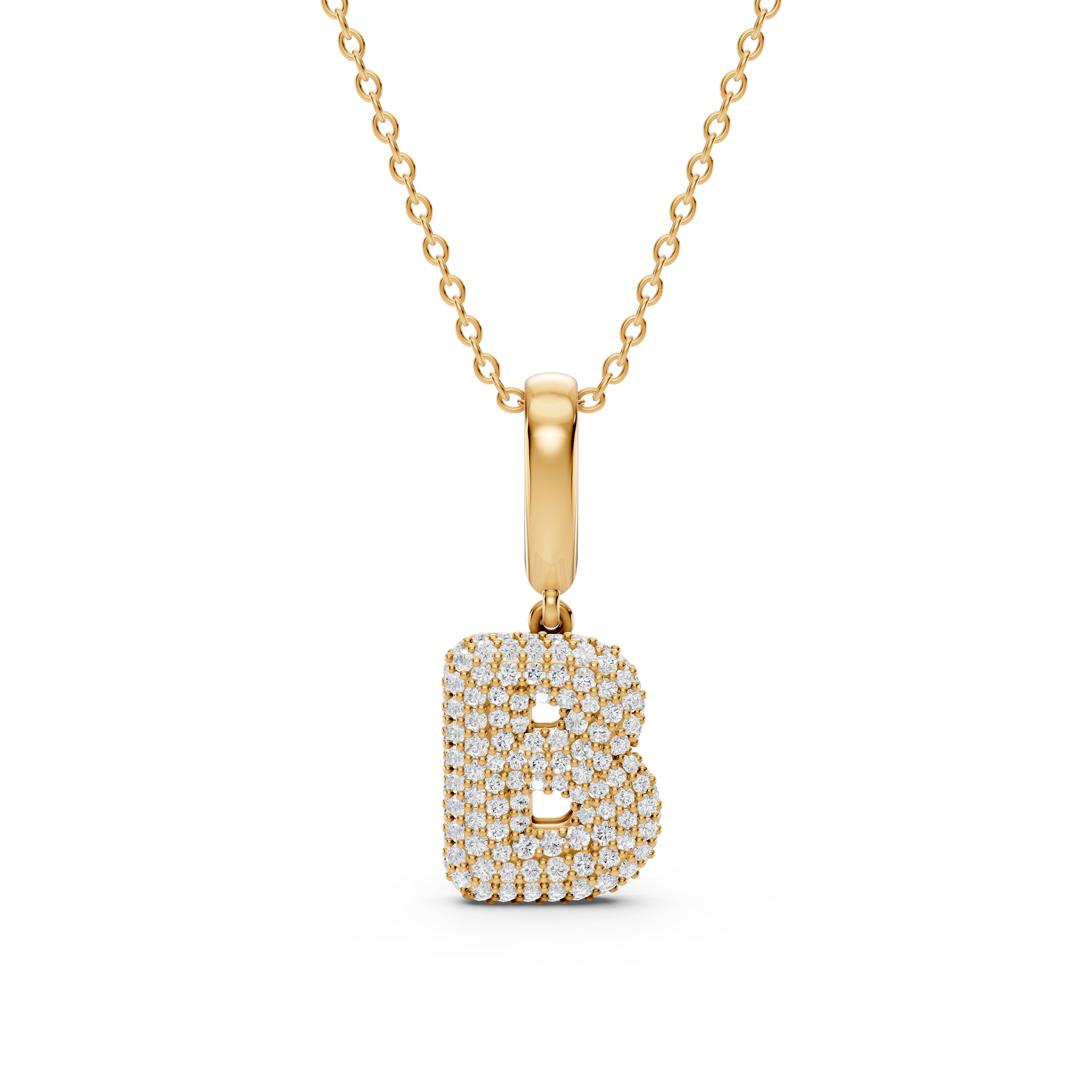 Bubble Pavé Lab Diamond Initial Necklace - B