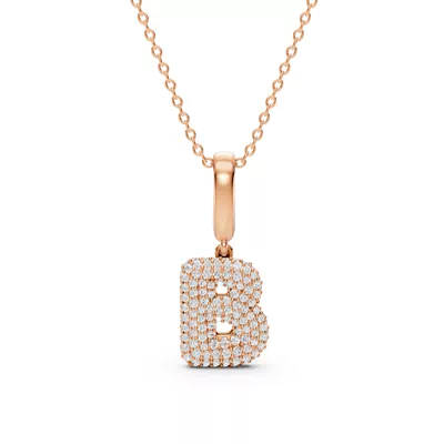 Bubble Pavé Lab Diamond Initial Necklace - B