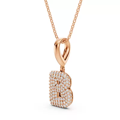 Bubble Pavé Diamond Initial Necklace - B