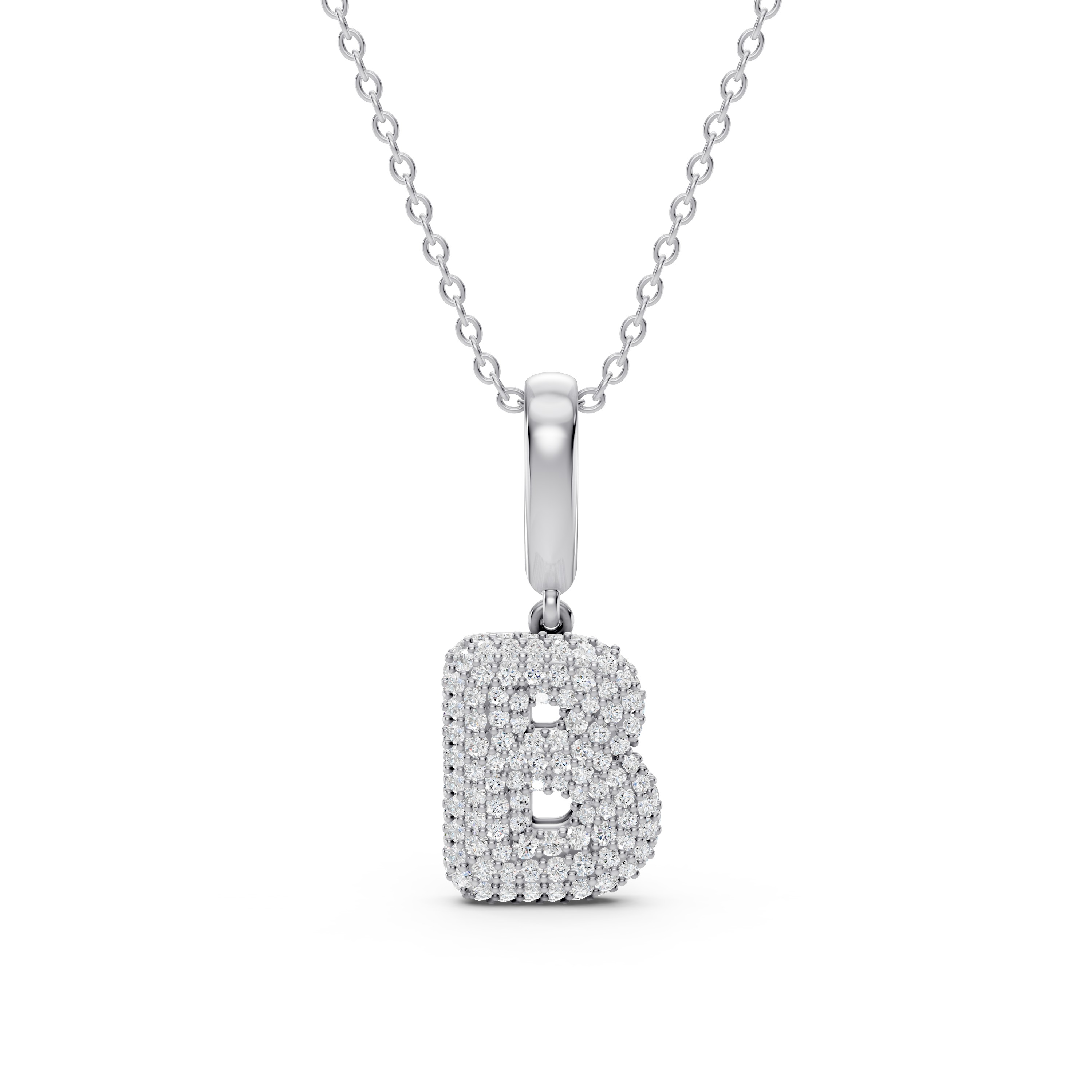 Bubble Pavé Diamond Initial Silver Necklace - B