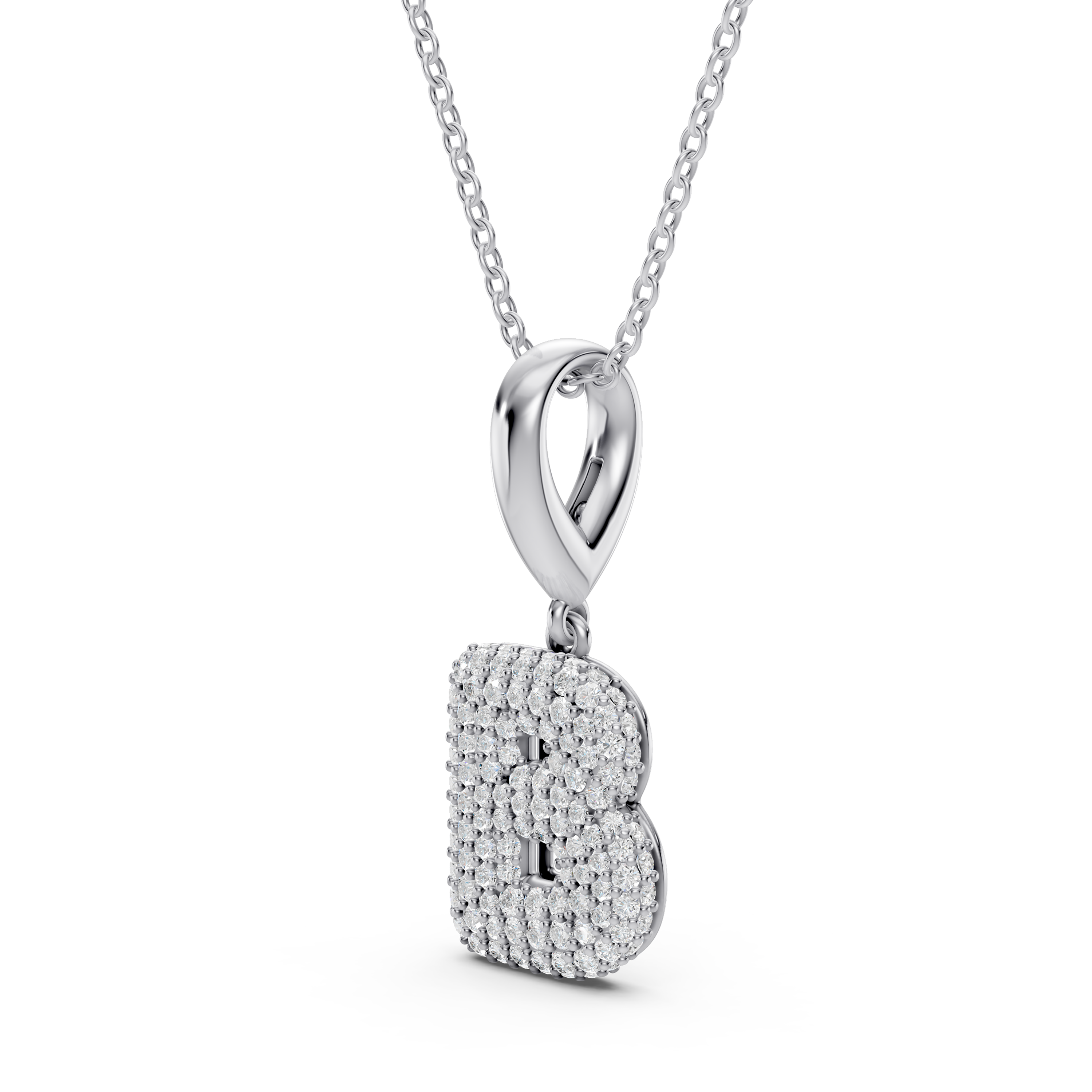 Bubble Pavé Diamond Initial Silver Necklace - B