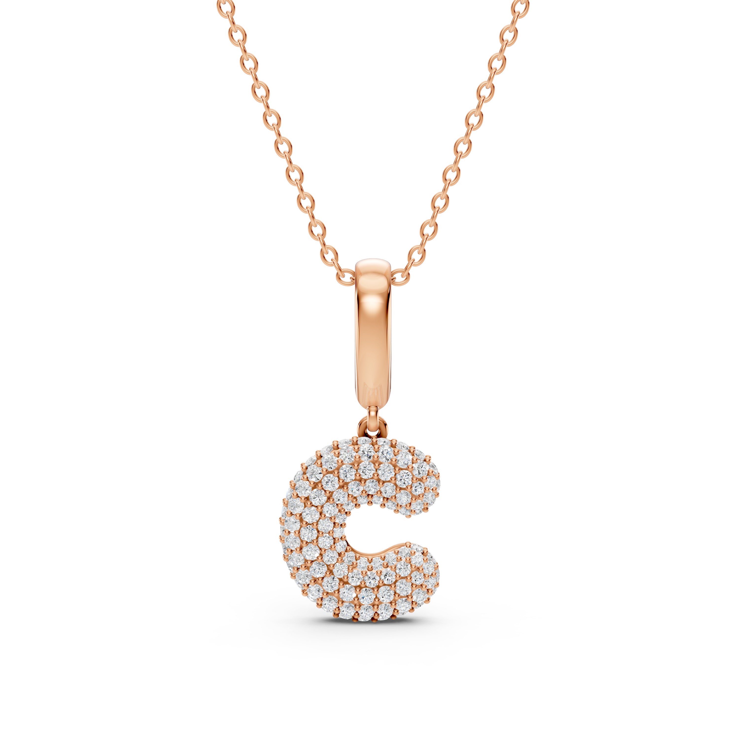 Bubble Pavé Lab Diamond Initial Necklace - C