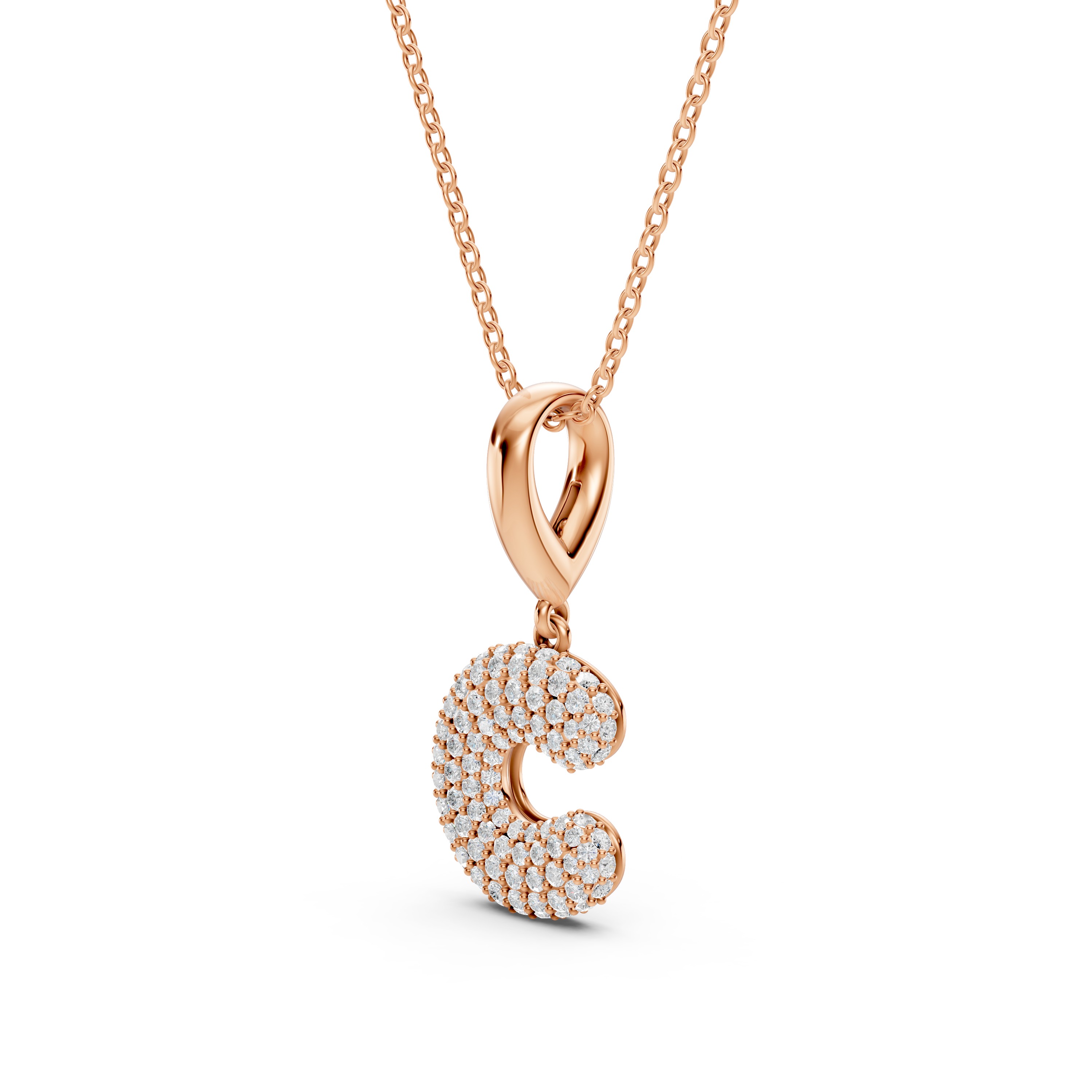 Bubble Pavé Lab Diamond Initial Necklace - C