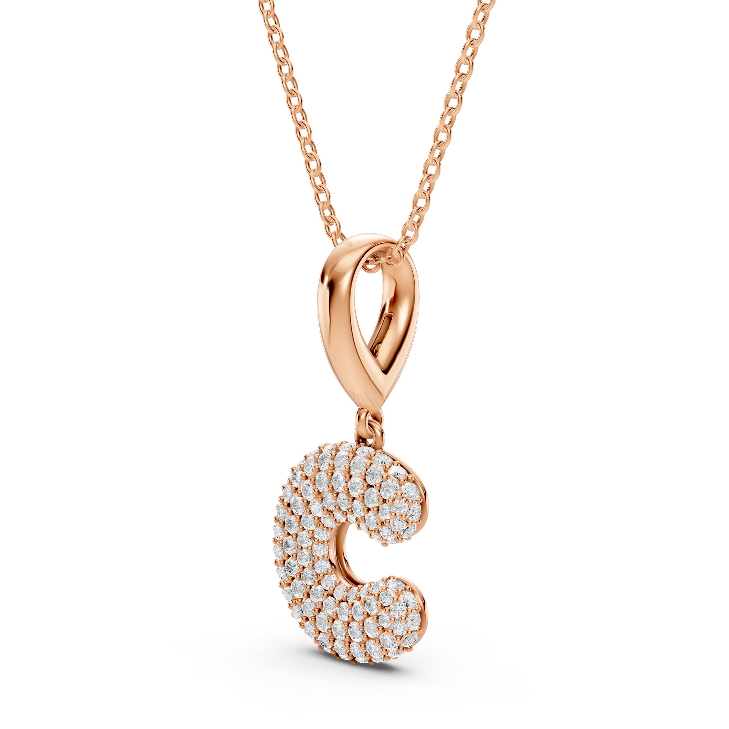 Bubble Pavé Diamond Initial Necklace - C