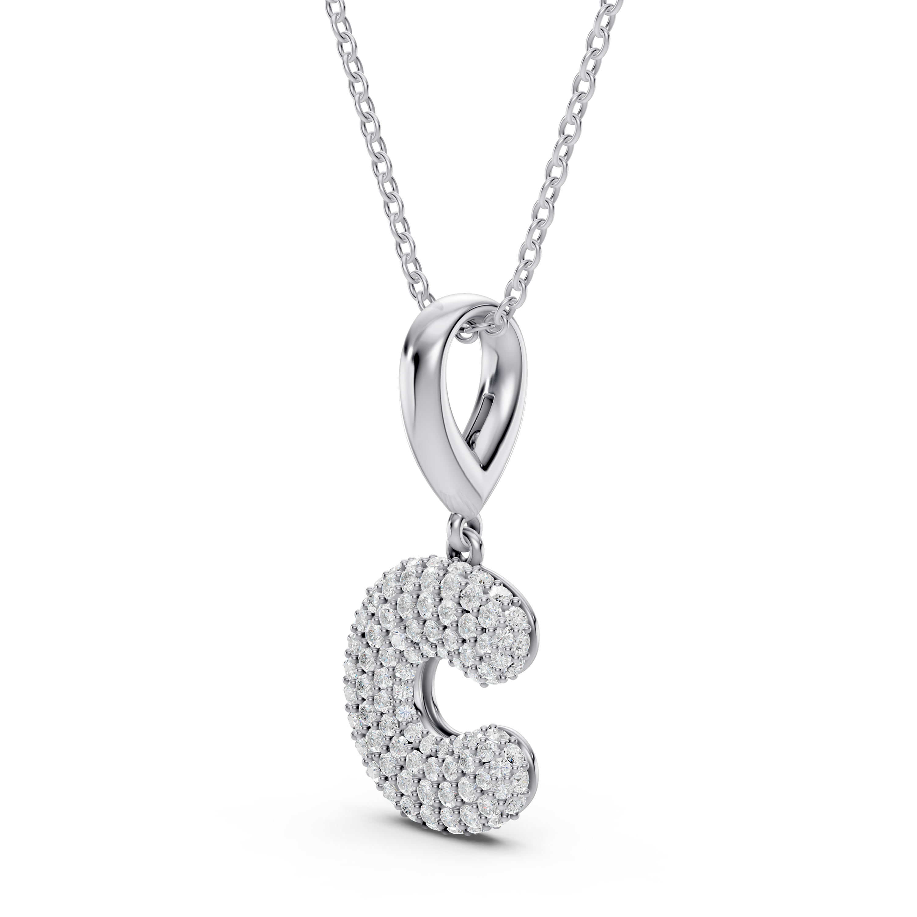 Bubble Pavé Lab Diamond Initial Necklace - C