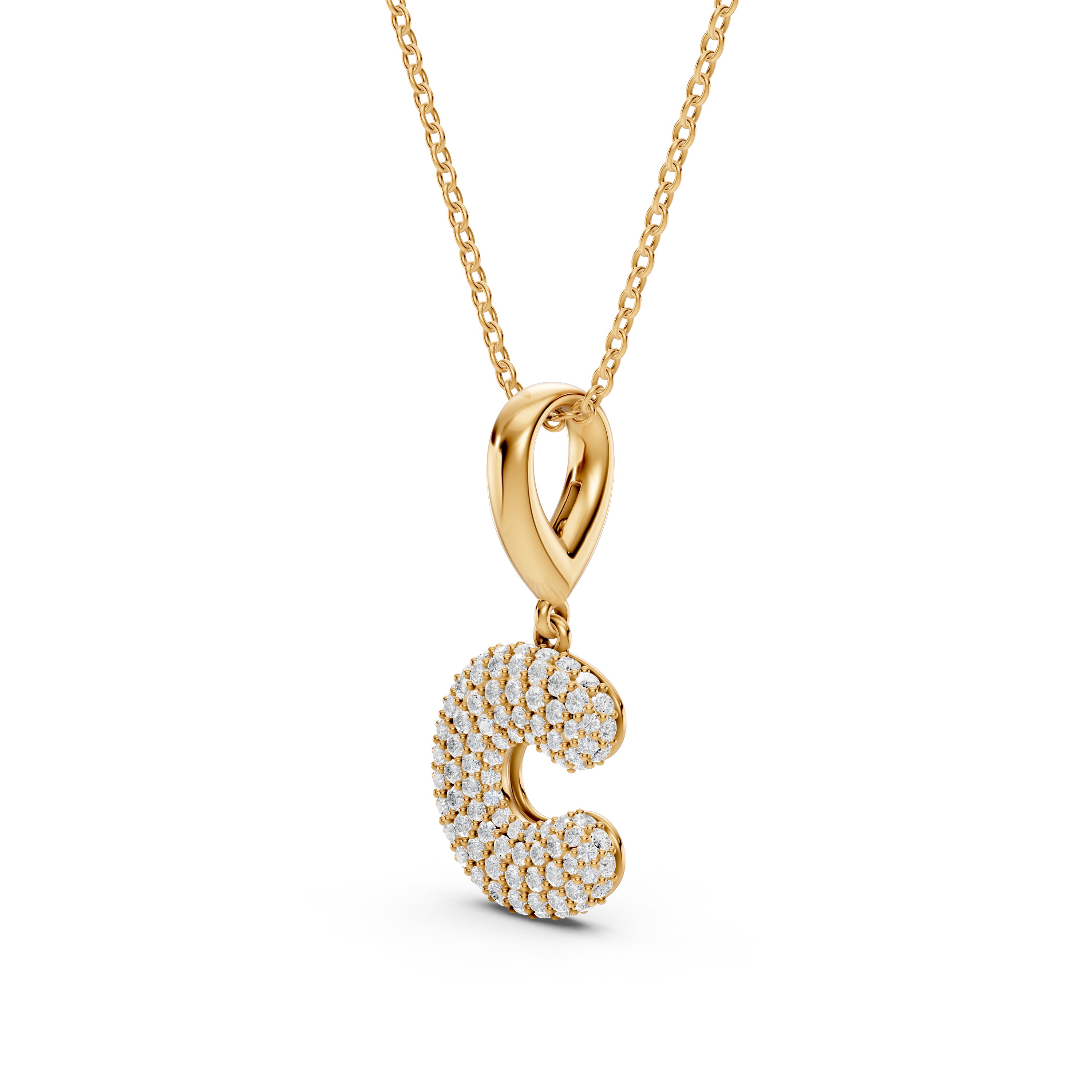 Bubble Pavé Lab Diamond Initial Necklace - C