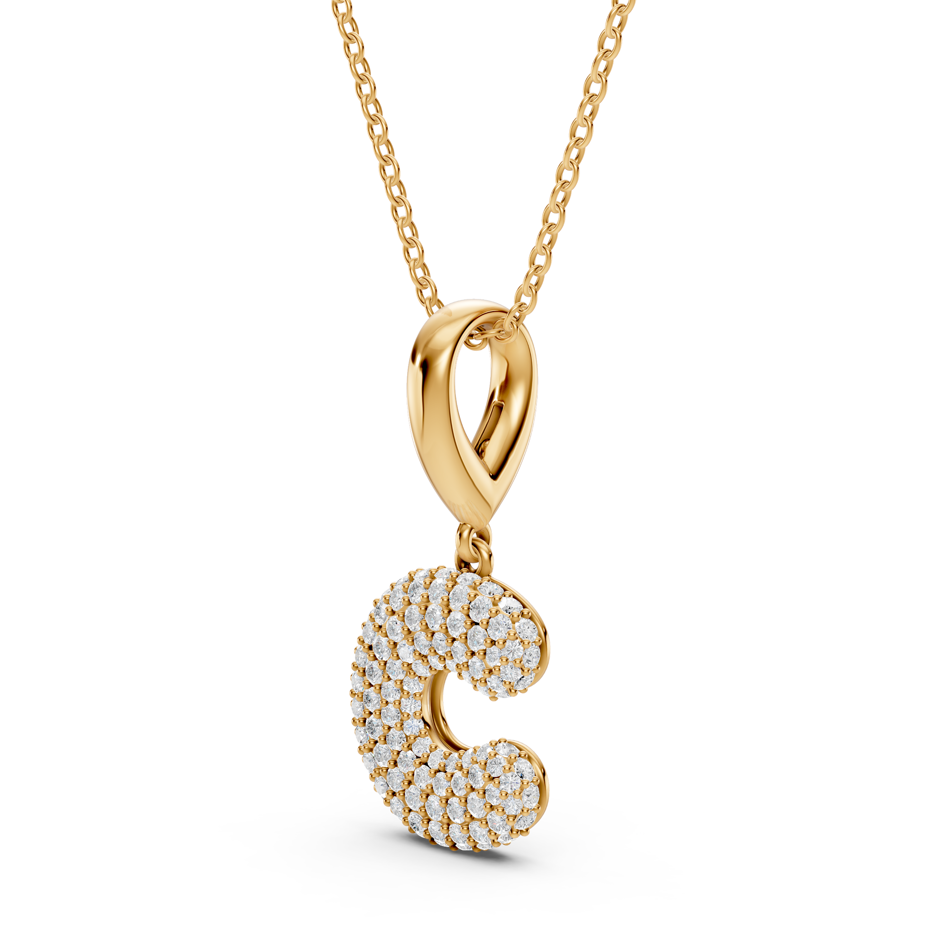 Bubble Pavé Lab Diamond Initial Necklace - C