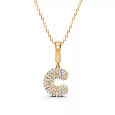 Bubble Pavé Diamond Initial Necklace - C
