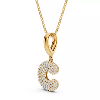 Bubble Pavé Diamond Initial Necklace - C