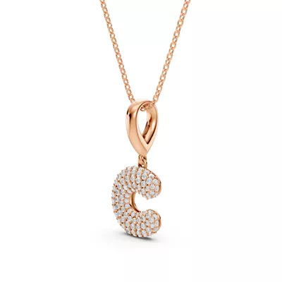 Bubble Pavé Lab Diamond Initial Necklace - C