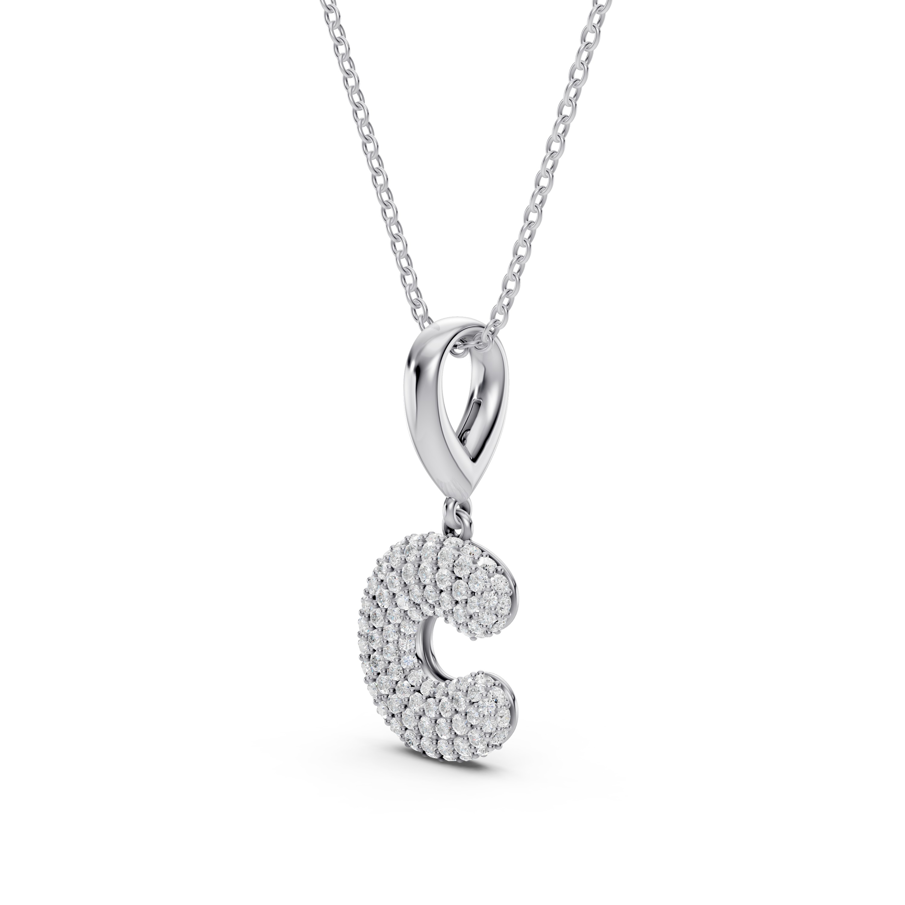 Bubble Pavé Lab Diamond Initial Silver Necklace - C
