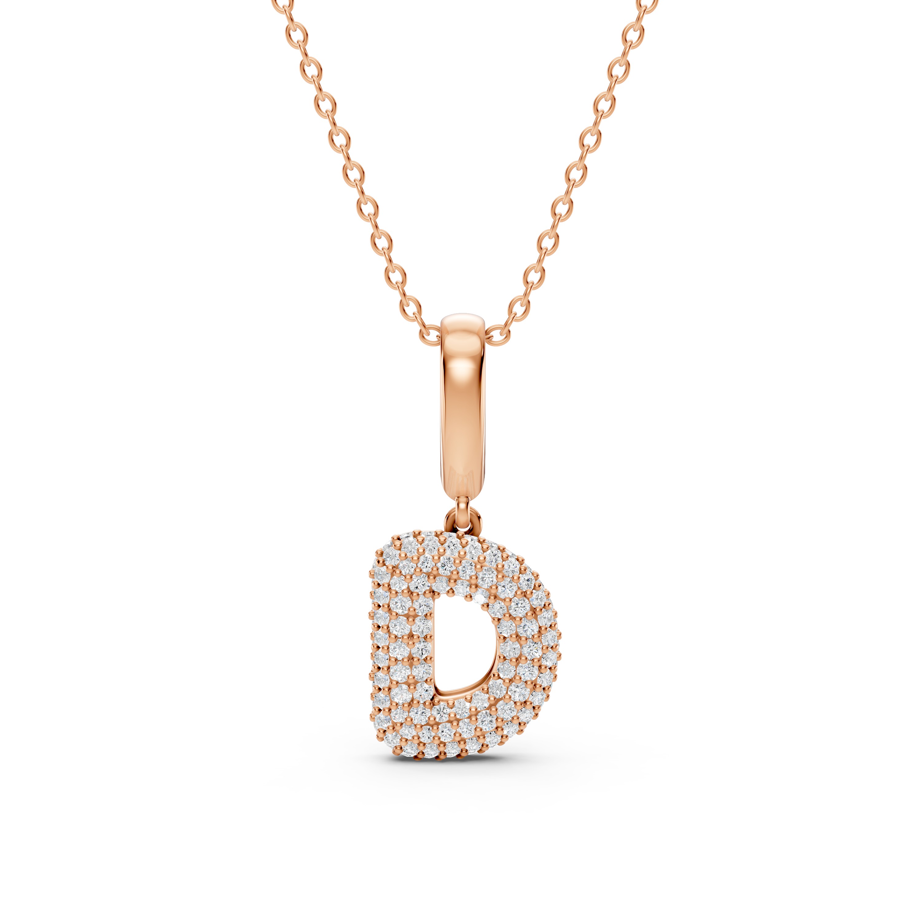 Bubble Pavé Diamond Initial Necklace - D