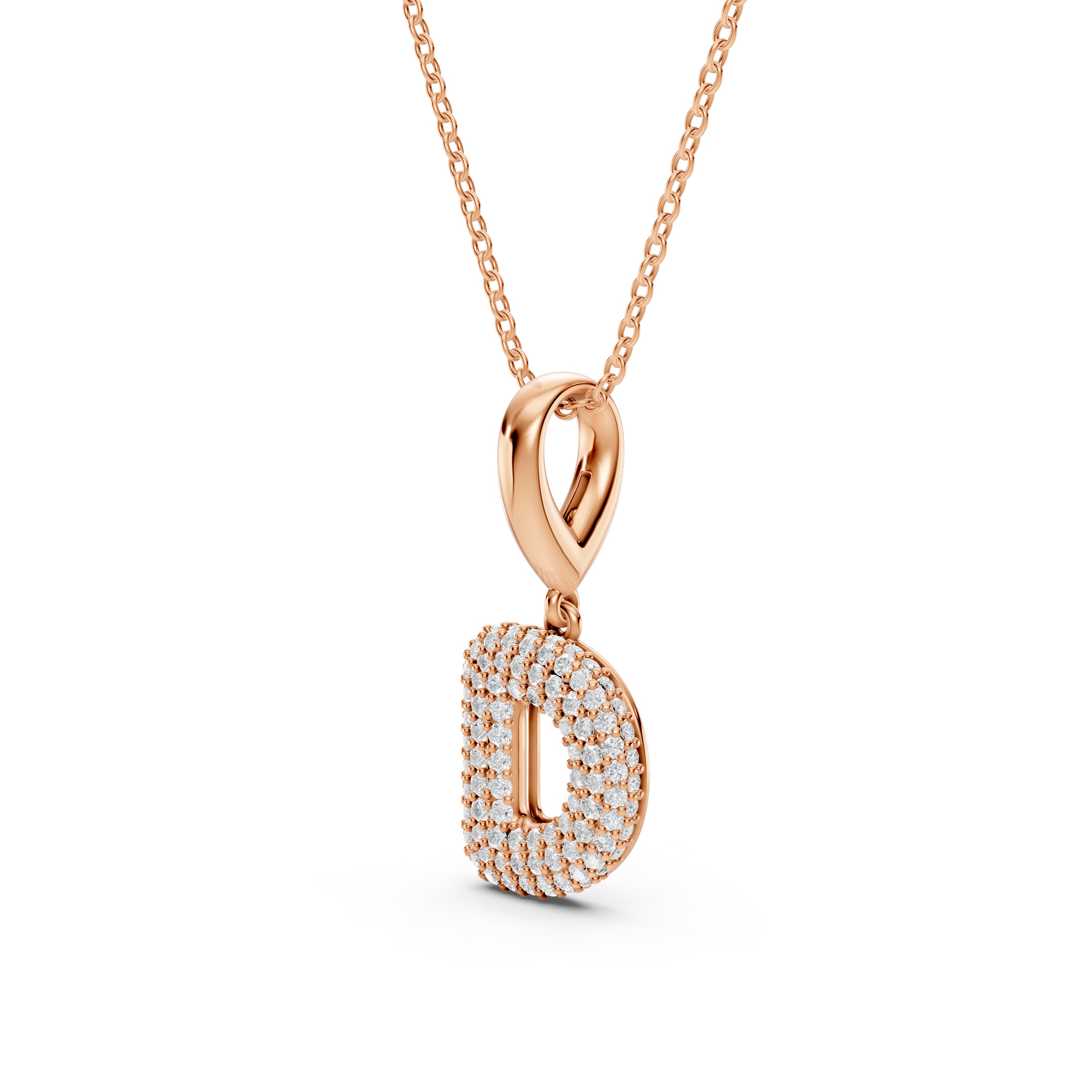 Bubble Pavé Diamond Initial Necklace - D
