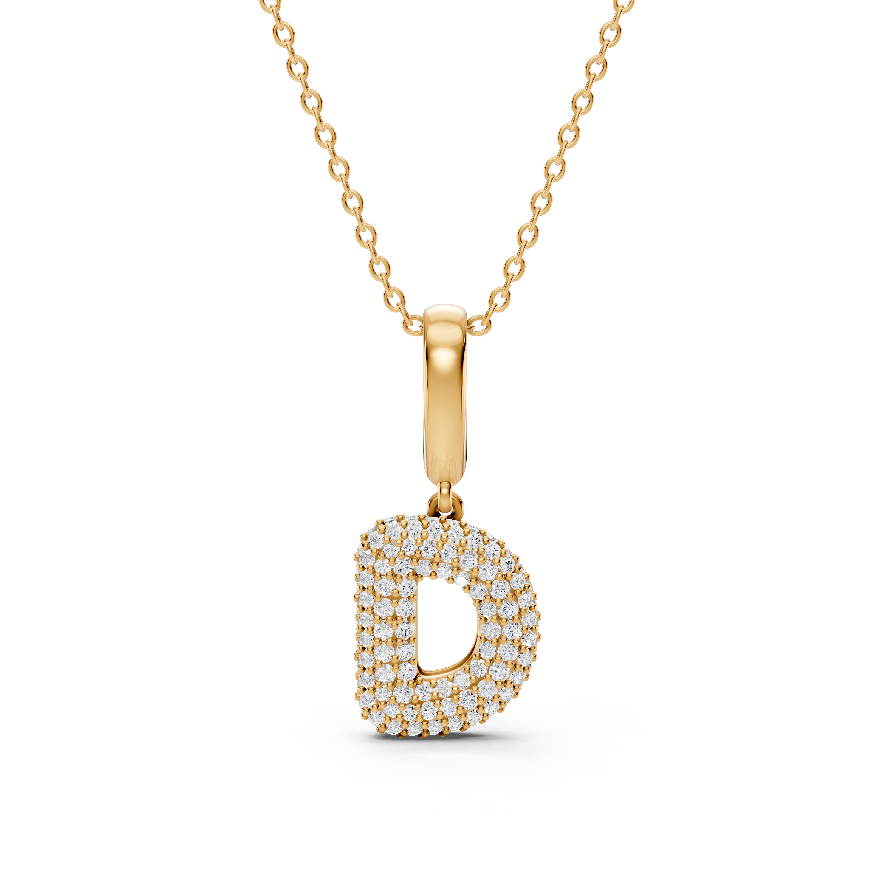 Bubble Pavé Lab Diamond Initial Necklace - D