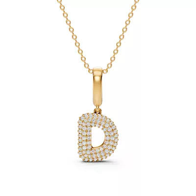 Bubble Pavé Diamond Initial Necklace - D