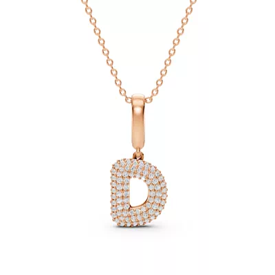 Bubble Pavé Diamond Initial Necklace - D