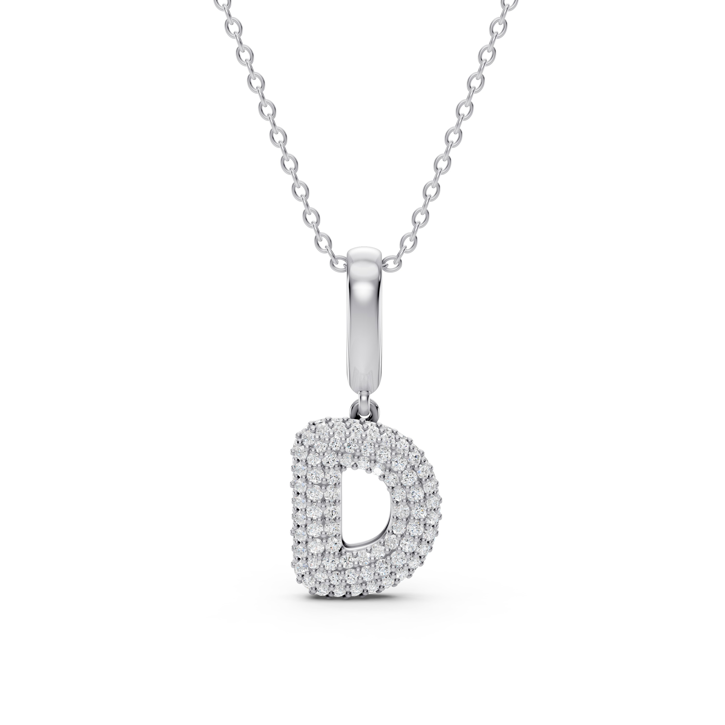Bubble Pavé Lab Diamond Initial Silver Necklace - D