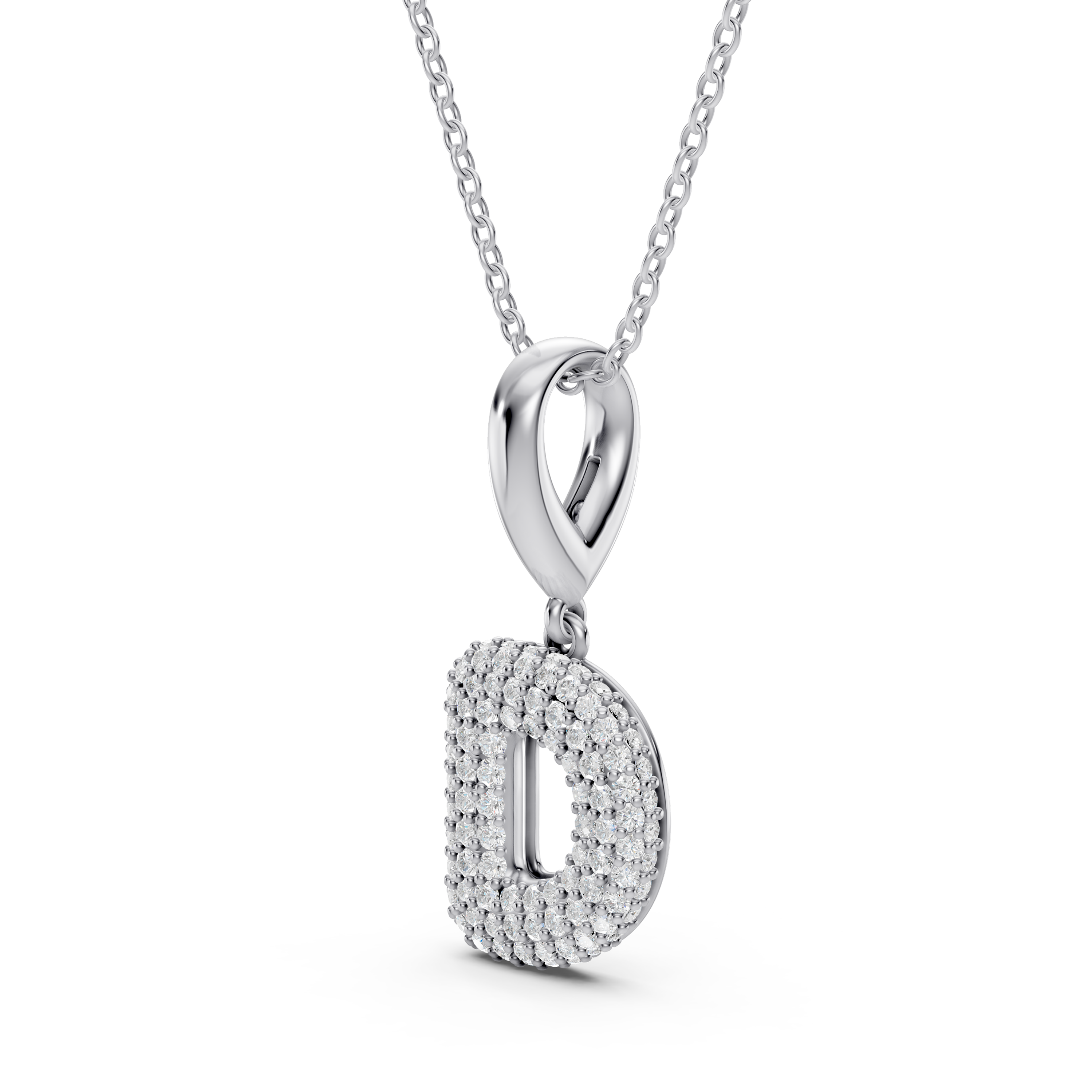 Bubble Pavé Lab Diamond Initial Silver Necklace - D