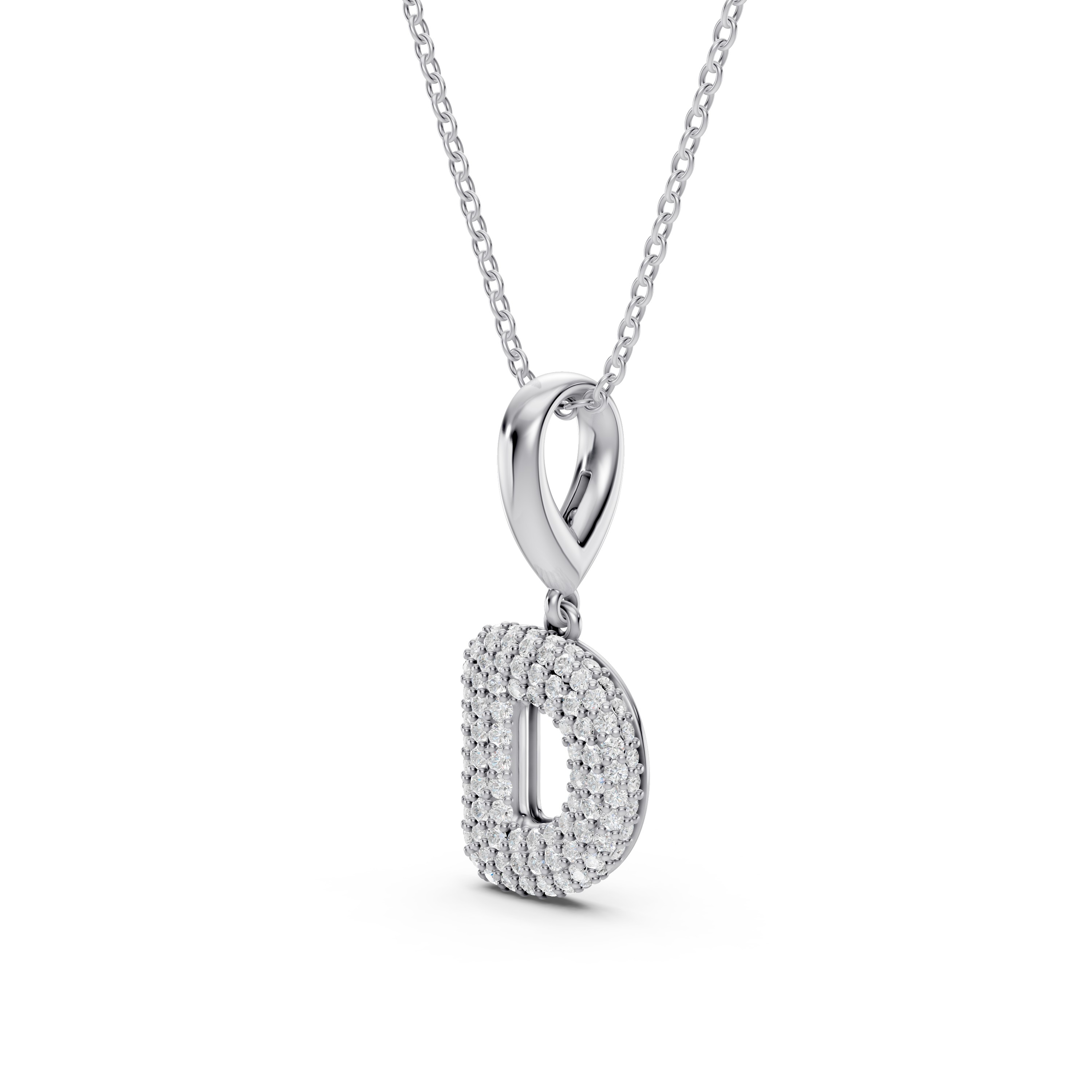 Bubble Pavé Diamond Initial Silver Necklace - D