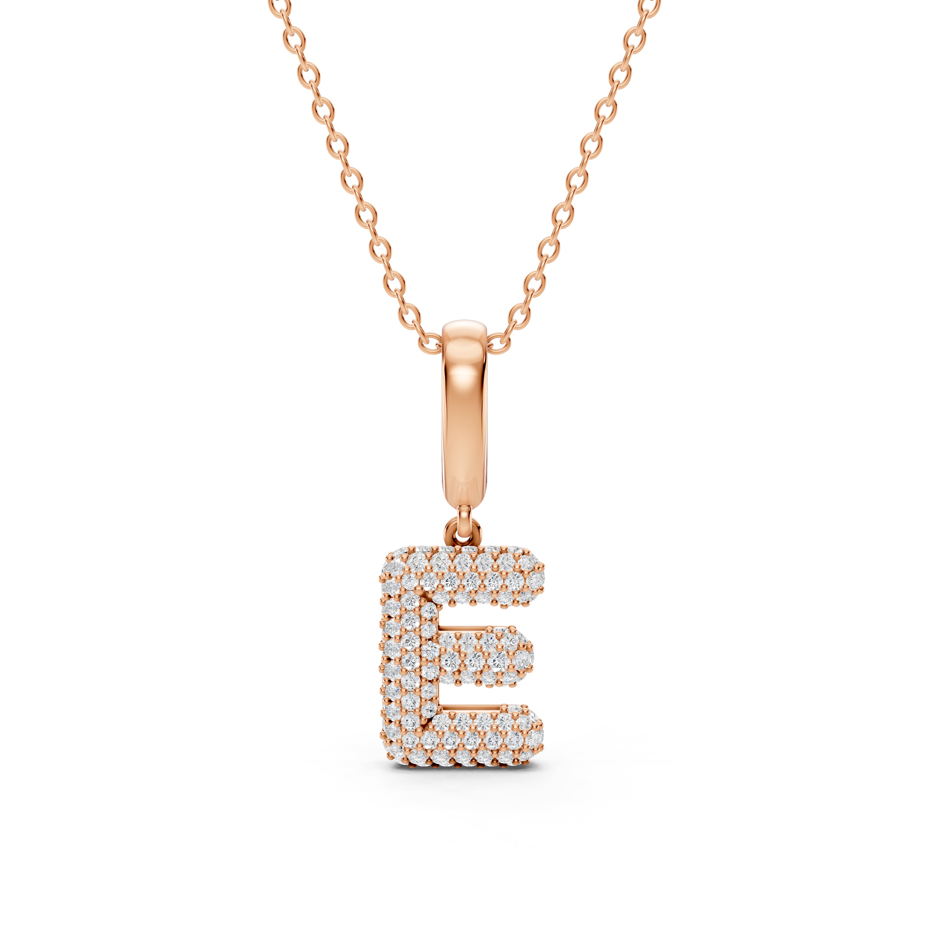 Bubble Pavé Lab Diamond Initial Necklace - E