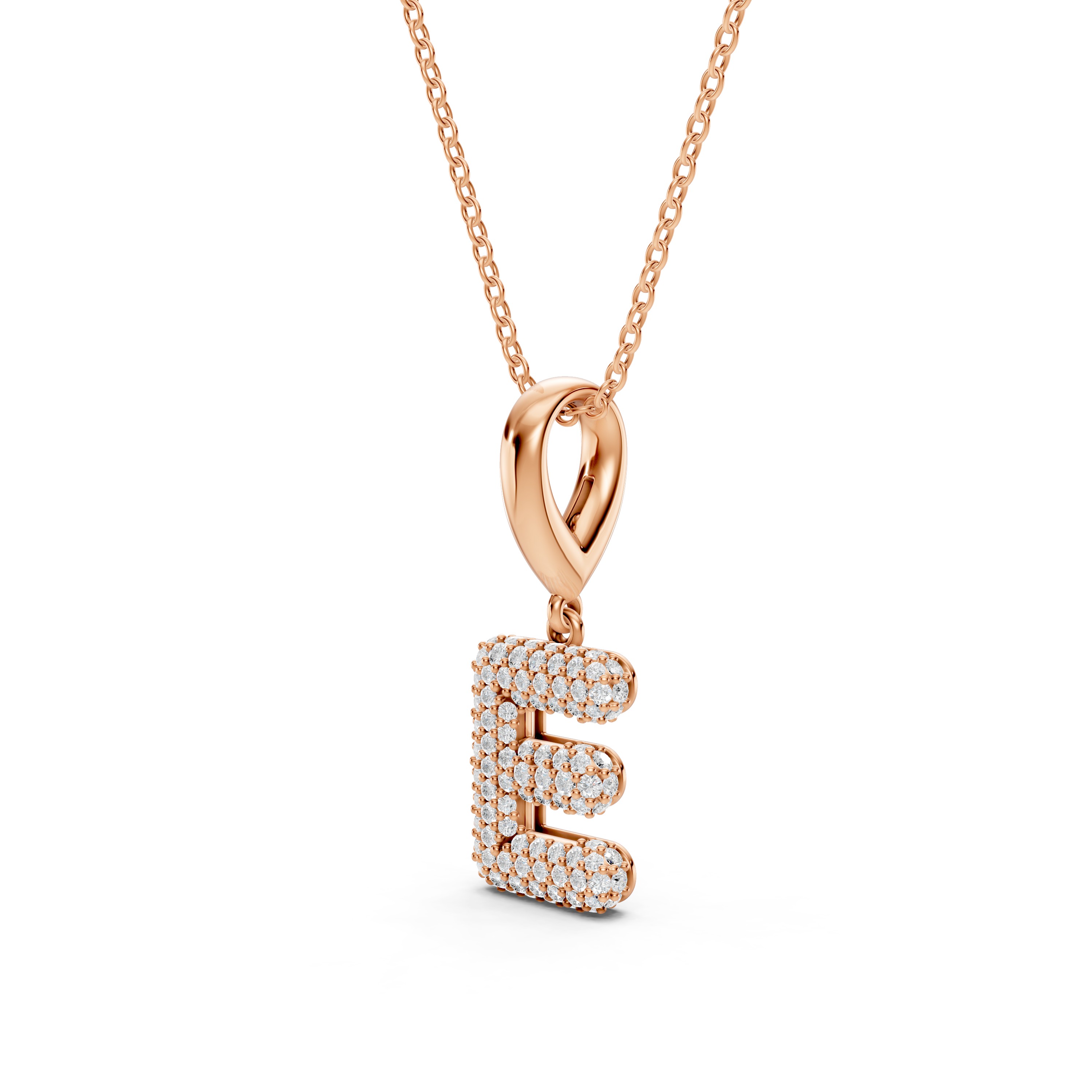 Bubble Pavé Lab Diamond Initial Necklace - E