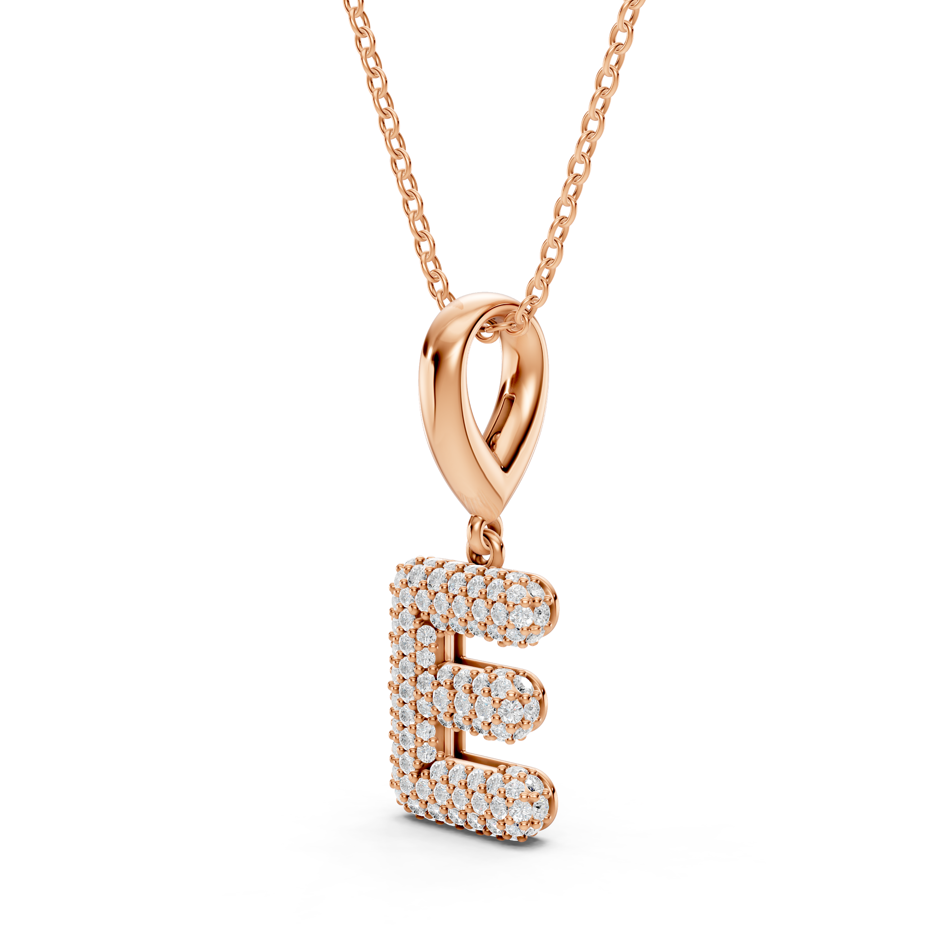Bubble Pavé Lab Diamond Initial Necklace - E