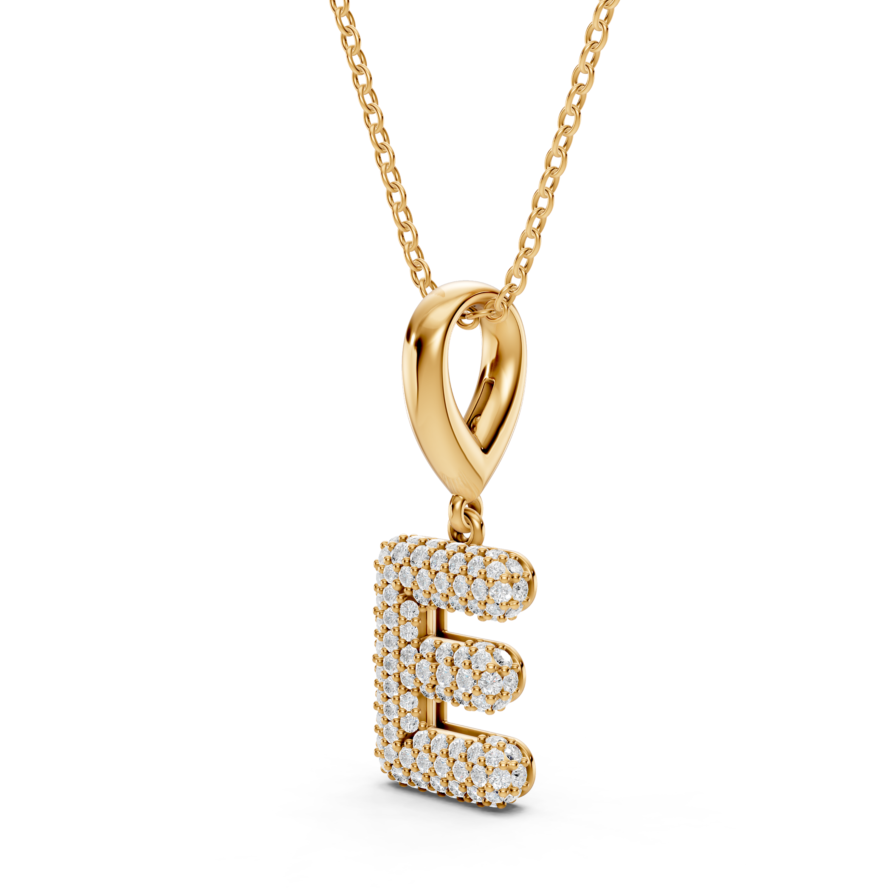 Bubble Pavé Diamond Initial Necklace - E