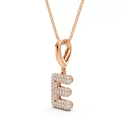 Bubble Pavé Diamond Initial Necklace - E